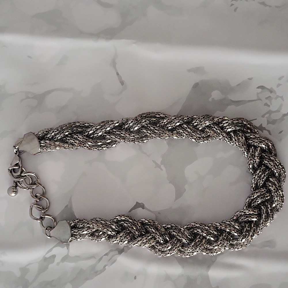 Y2K Express Gunmetal Gray Scale Braided Mesh Choker Necklace